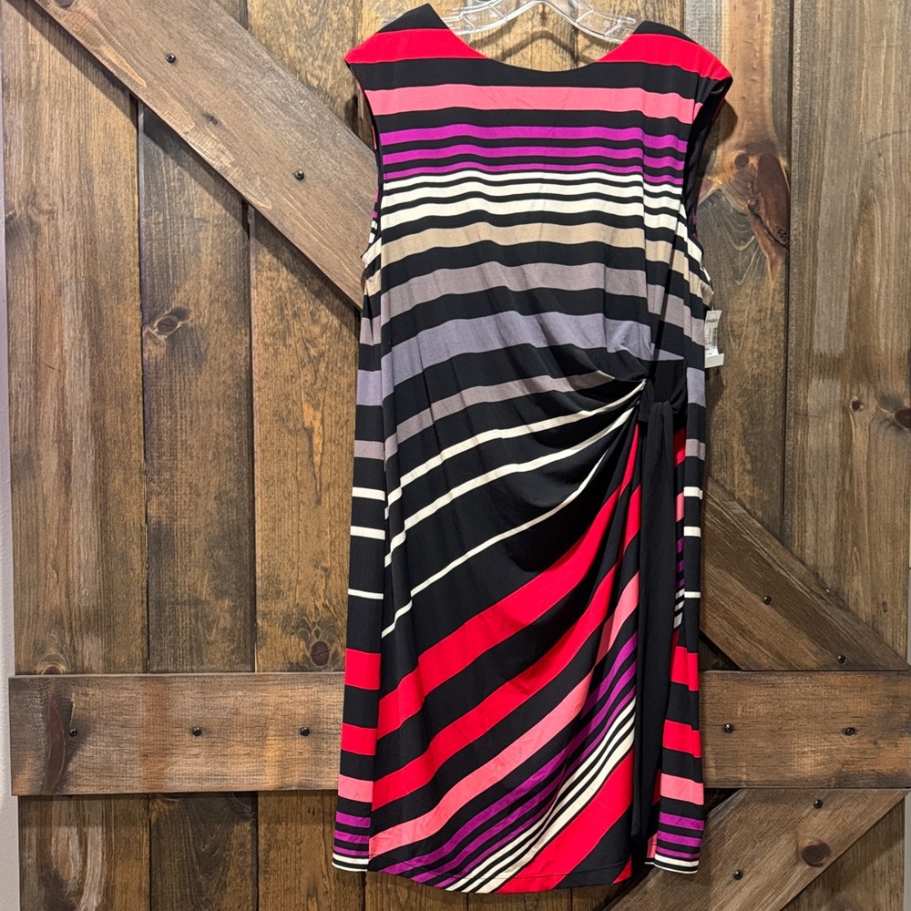 Roz & Ali Asymmetrical Dress in Red, Pink, and Black Stripes
